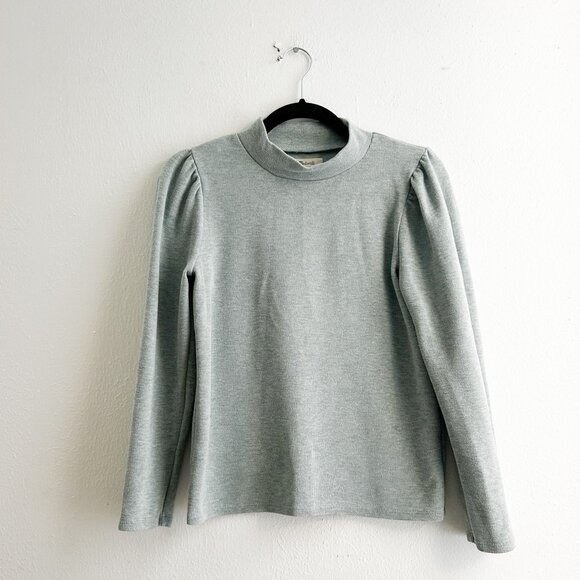 MADEWELL (Re)sourced Plush Mockneck Ribbed Puff-Sleeve Top in Sage Mist - Picture 3 of 8